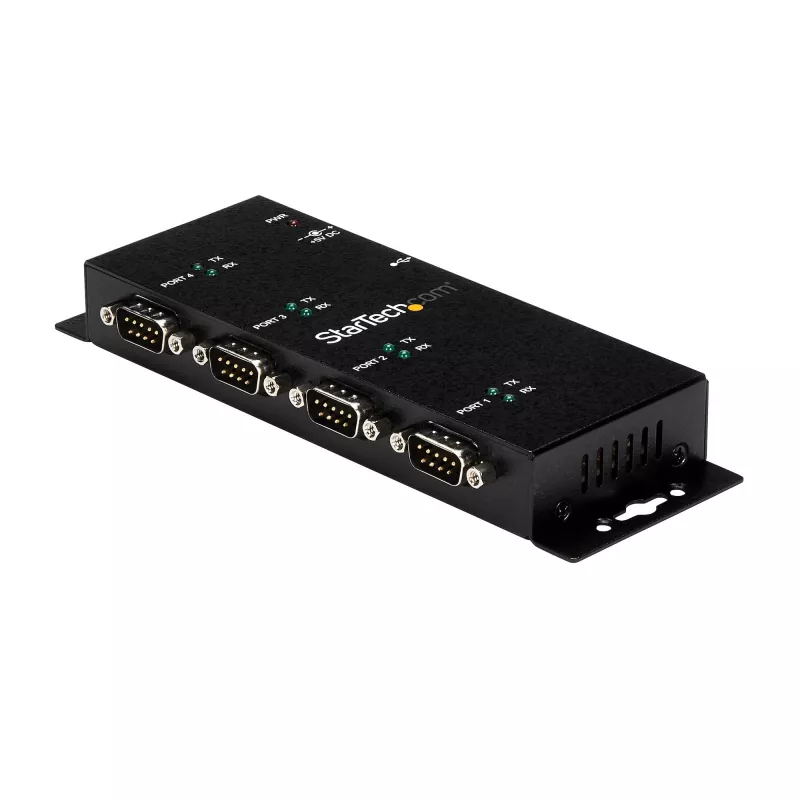 StarTech.com 4 pieslēgvietu USB–DB9 RS232 seriālo interfeisu adaptera centrmezgls – industriāls, stiprināms uz DIN sliedes un sienas