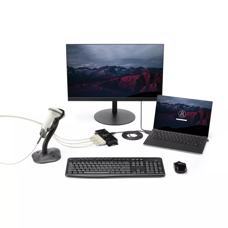 StarTech.com 4 pieslēgvietu USB–DB9 RS232 seriālo interfeisu adaptera centrmezgls – industriāls, stiprināms uz DIN sliedes un sienas