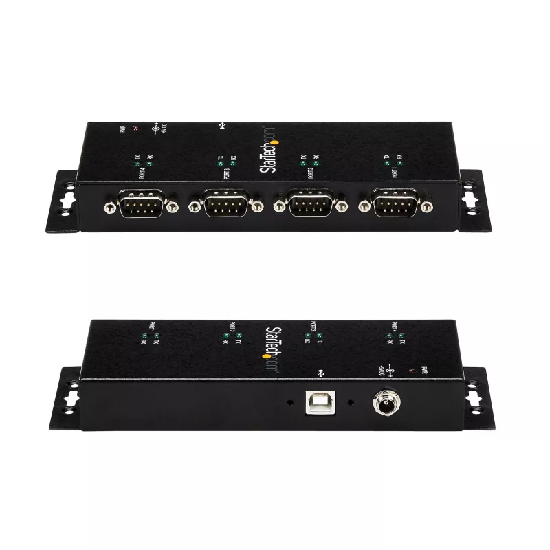 StarTech.com 4 pieslēgvietu USB–DB9 RS232 seriālo interfeisu adaptera centrmezgls – industriāls, stiprināms uz DIN sliedes un sienas