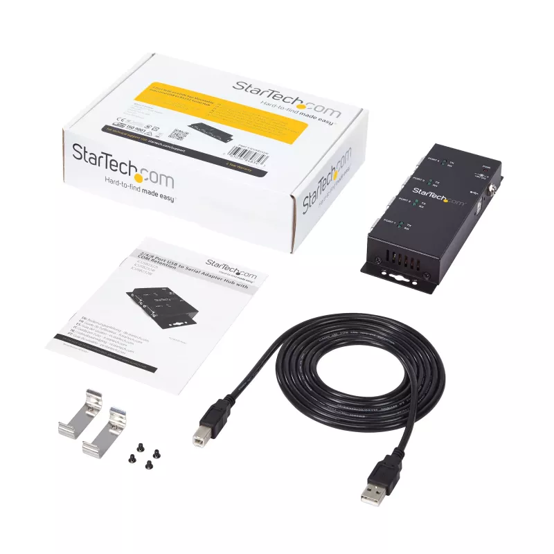 StarTech.com 4 pieslēgvietu USB–DB9 RS232 seriālo interfeisu adaptera centrmezgls – industriāls, stiprināms uz DIN sliedes un sienas