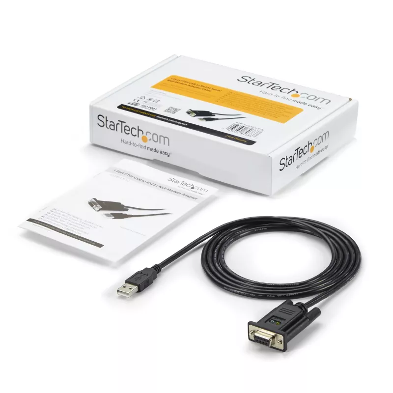 StarTech.com 6 pēdas (1,8 m) 1 porta USB uz seriālo RS232 adapteris, FTDI DB9 seriālais DCE adaptera kabelis, Null Modem, USB 2.0 — TAA