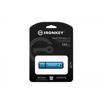 Kingston Technology IronKey 128 GB Vault Privacy 50, AES-256 šifrēts, FIPS 197
