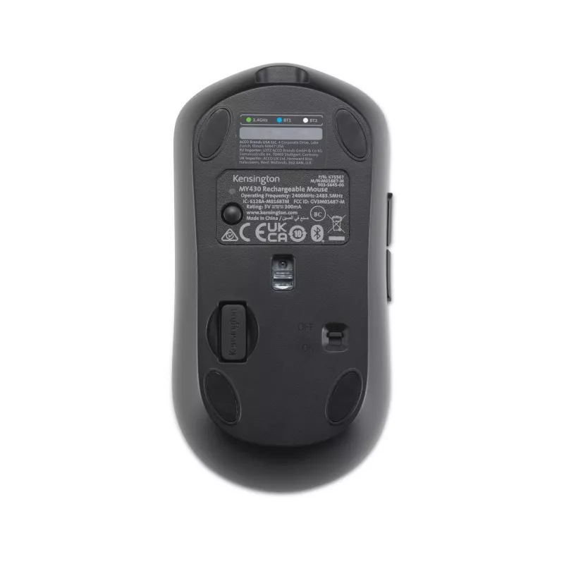 Kensington MY430 EQ uzlādējama pele, abpusēja, optiska, RF bezvadu + Bluetooth, 2400 DPI, melna