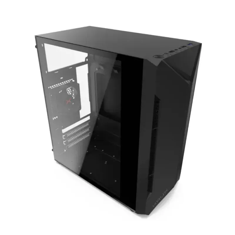 PC korpuss KRUX Astro Cube Melns — kuba korpuss, atbalsta micro ATX/mini-ITX, 1×3,5 collu + 2×2,5 collu nodalījumi, sānu logs, maks. barošanas bloks 28 cm, maks. dzesētāja augstums 136 mm