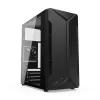 PC korpuss KRUX Astro Cube Melns — kuba korpuss, atbalsta micro ATX/mini-ITX, 1×3,5 collu + 2×2,5 collu nodalījumi, sānu logs, maks. barošanas bloks 28 cm, maks. dzesētāja augstums 136 mm