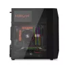 PC korpuss KRUX Astro Cube Melns — kuba korpuss, atbalsta micro ATX/mini-ITX, 1×3,5 collu + 2×2,5 collu nodalījumi, sānu logs, maks. barošanas bloks 28 cm, maks. dzesētāja augstums 136 mm
