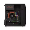 PC korpuss KRUX Astro Cube Melns — kuba korpuss, atbalsta micro ATX/mini-ITX, 1×3,5 collu + 2×2,5 collu nodalījumi, sānu logs, maks. barošanas bloks 28 cm, maks. dzesētāja augstums 136 mm