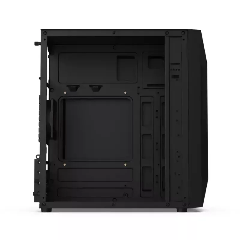 PC korpuss KRUX Astro Cube Melns — kuba korpuss, atbalsta micro ATX/mini-ITX, 1×3,5 collu + 2×2,5 collu nodalījumi, sānu logs, maks. barošanas bloks 28 cm, maks. dzesētāja augstums 136 mm