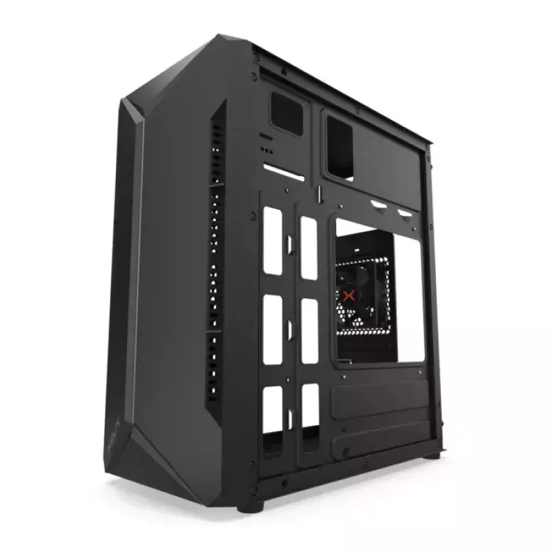 PC korpuss KRUX Astro Cube Melns — kuba korpuss, atbalsta micro ATX/mini-ITX, 1×3,5 collu + 2×2,5 collu nodalījumi, sānu logs, maks. barošanas bloks 28 cm, maks. dzesētāja augstums 136 mm