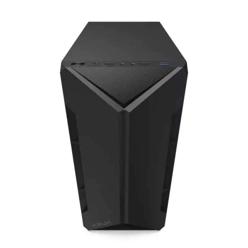 PC korpuss KRUX Astro Cube Melns — kuba korpuss, atbalsta micro ATX/mini-ITX, 1×3,5 collu + 2×2,5 collu nodalījumi, sānu logs, maks. barošanas bloks 28 cm, maks. dzesētāja augstums 136 mm