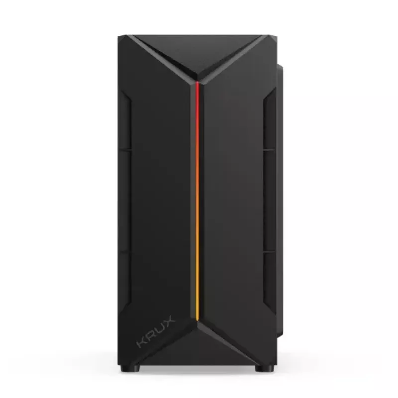 PC korpuss KRUX Astro Cube Melns — kuba korpuss, atbalsta micro ATX/mini-ITX, 1×3,5 collu + 2×2,5 collu nodalījumi, sānu logs, maks. barošanas bloks 28 cm, maks. dzesētāja augstums 136 mm