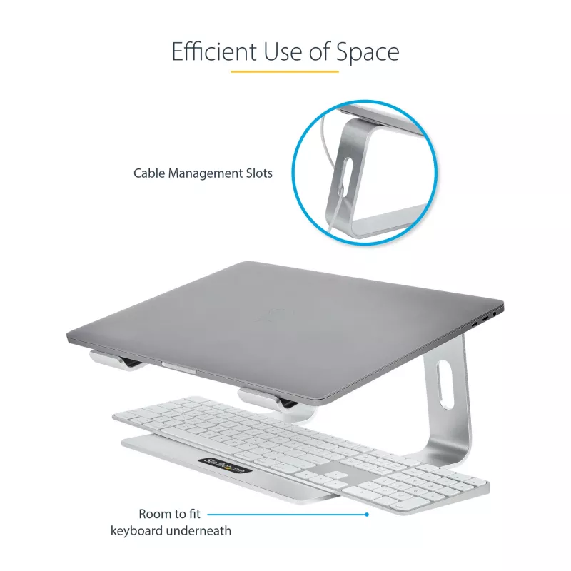 StarTech.com klēpjdatora statīvs galdam, iztur 5kg/11lb, alumīnija, sudraba, ergonomisks klēpjdatora pacēlājs, pārnēsājams klēpjdatora turētājs, datora statīvs Macbook Air/Pro, Dell XPS, Lenovo