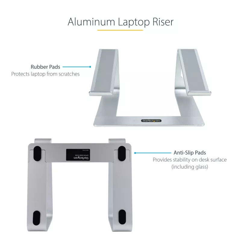 StarTech.com klēpjdatora statīvs galdam, iztur 5kg/11lb, alumīnija, sudraba, ergonomisks klēpjdatora pacēlājs, pārnēsājams klēpjdatora turētājs, datora statīvs Macbook Air/Pro, Dell XPS, Lenovo