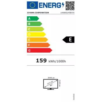 iiyama LH8665UHSB-B1 Signāla displejs Kioska dizains 2.18 m (86 collas) LED Wi-Fi 800 cd/m² 4K Ultra HD Melns Iebūvēts procesors Android 11 24/7