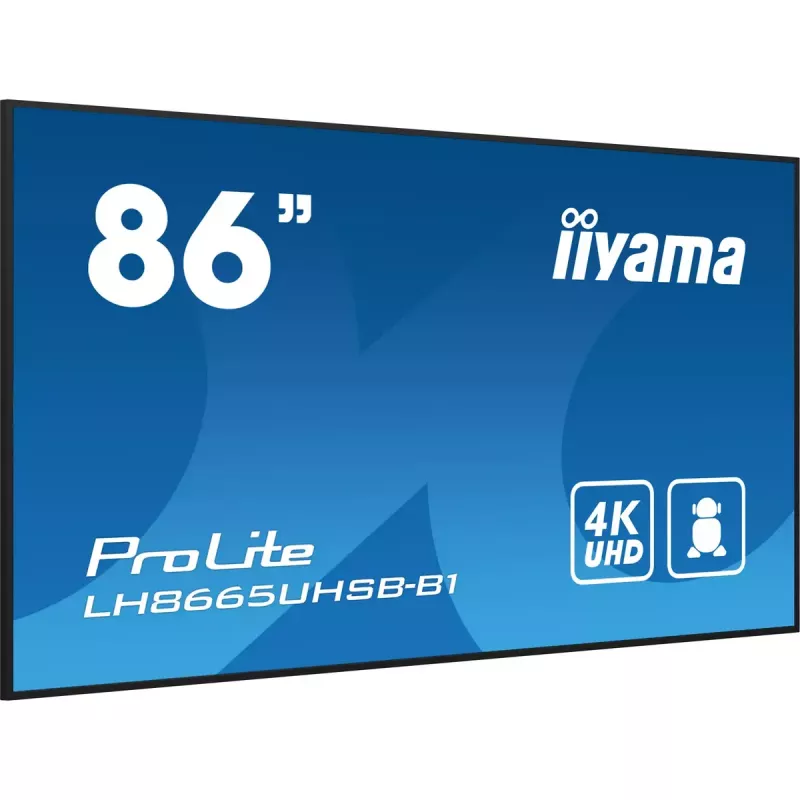 iiyama LH8665UHSB-B1 Signāla displejs Kioska dizains 2.18 m (86 collas) LED Wi-Fi 800 cd/m² 4K Ultra HD Melns Iebūvēts procesors Android 11 24/7