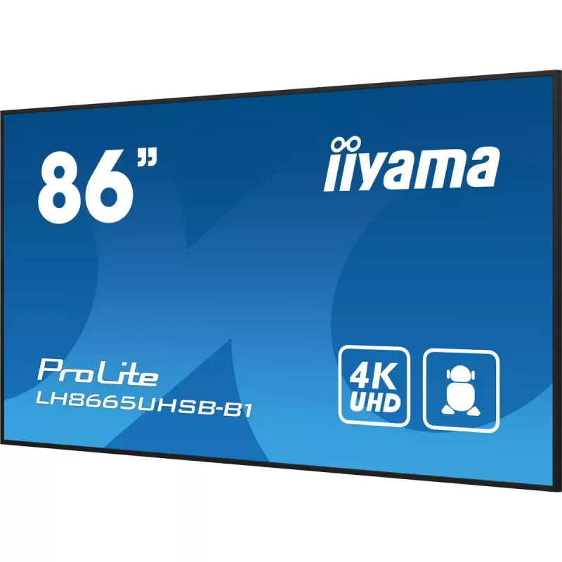 iiyama LH8665UHSB-B1 Signāla displejs Kioska dizains 2.18 m (86 collas) LED Wi-Fi 800 cd/m² 4K Ultra HD Melns Iebūvēts procesors Android 11 24/7