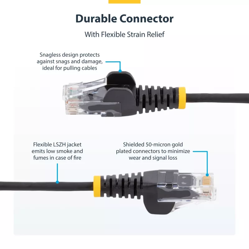 StarTech.com 2 m CAT6 kabelis - plāns - aizķeršanās novēršanas RJ45 savienotāji - melns