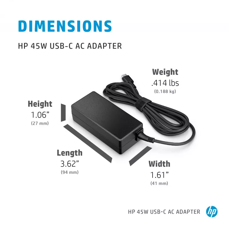 HP 45W USB-C maiņstrāvas adapteris, klēpjdatoram, iekštelpām, 45 W, 3 A, Spectre x2 12-a0xx; HP Pavilion x2 10-n1xx; Pavilion x2 10-n0xx, mājām