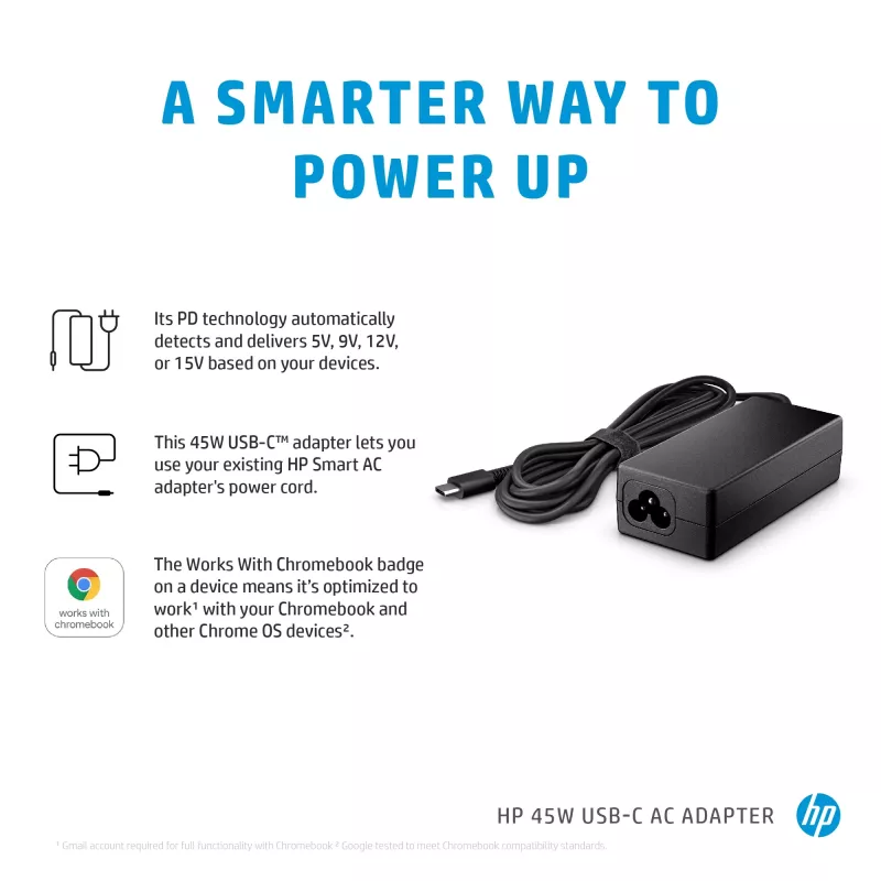 HP 45W USB-C maiņstrāvas adapteris, klēpjdatoram, iekštelpām, 45 W, 3 A, Spectre x2 12-a0xx; HP Pavilion x2 10-n1xx; Pavilion x2 10-n0xx, mājām