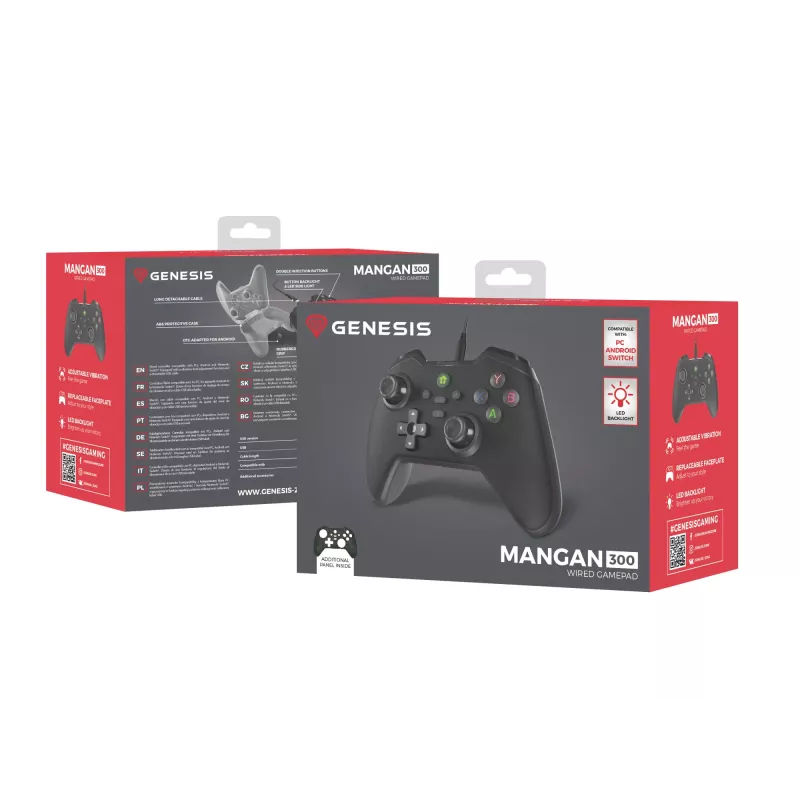 GENESIS Mangan 300 Melns USB spēļu kontrolieris analogais / digitālais Android, Nintendo Switch, PC