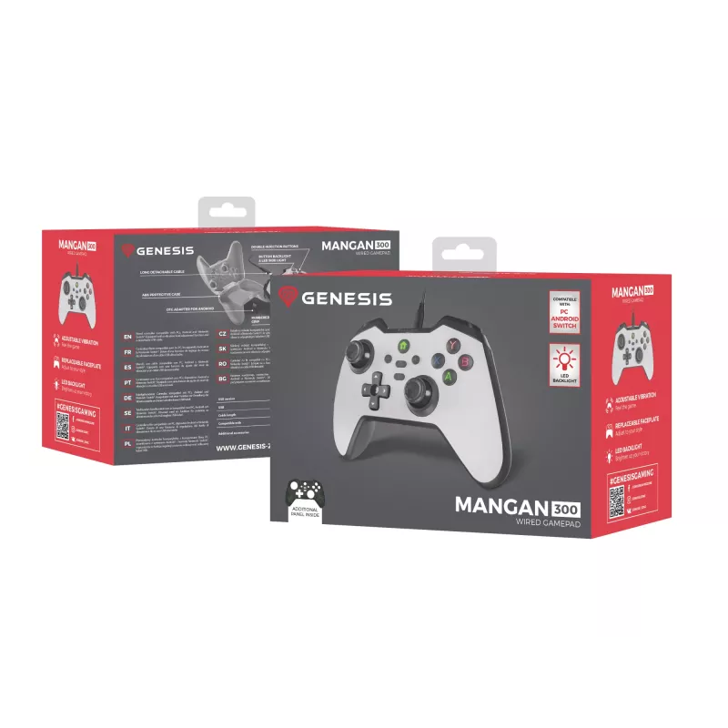 GENESIS Mangan 300 balta USB Gamepad Analogue / Digital Android, Nintendo Switch, PC