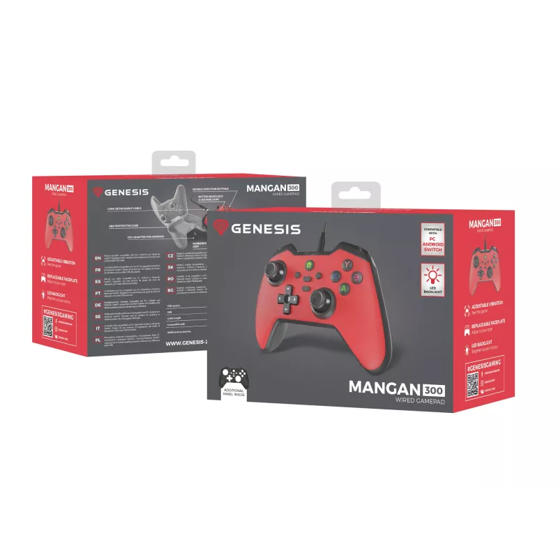 GENESIS Mangan 300 Red USB spēļu kontrolieris Analogs / Digitāls Android, Nintendo Switch, PC