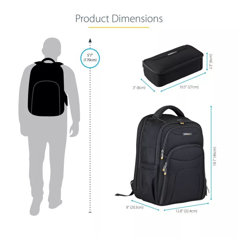 StarTech.com 17,3 collu klēpjdatora mugursoma ar noņemamu piederumu organizatora somiņu - Profesionāla IT tehniskā mugursoma darbam/ceļošanai/braukšanai - Ergonomiska datora soma - Izturīgs ballistiskais neilons - Kabatas piezīmjdatoram/planšetdatoram
