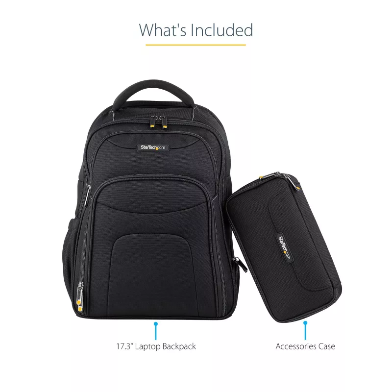 StarTech.com 17,3 collu klēpjdatora mugursoma ar noņemamu piederumu organizatora somiņu - Profesionāla IT tehniskā mugursoma darbam/ceļošanai/braukšanai - Ergonomiska datora soma - Izturīgs ballistiskais neilons - Kabatas piezīmjdatoram/planšetdatoram