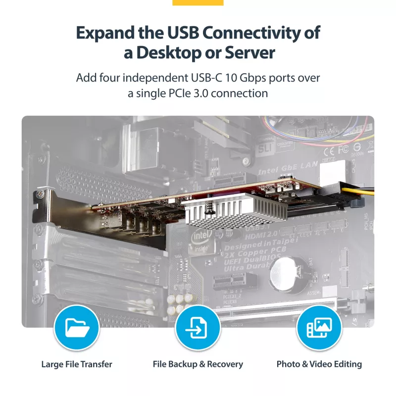 StarTech.com 4 portu USB Type-C PCIe karte, USB 3.2 10 Gbps, USB-C PCI Express paplašināšanas karte, 4 neatkarīgi USB kontrolleri, Windows/Linux/macOS, TAA atbilstoša
