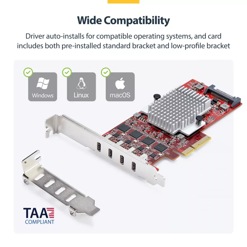 StarTech.com 4 portu USB Type-C PCIe karte, USB 3.2 10 Gbps, USB-C PCI Express paplašināšanas karte, 4 neatkarīgi USB kontrolleri, Windows/Linux/macOS, TAA atbilstoša