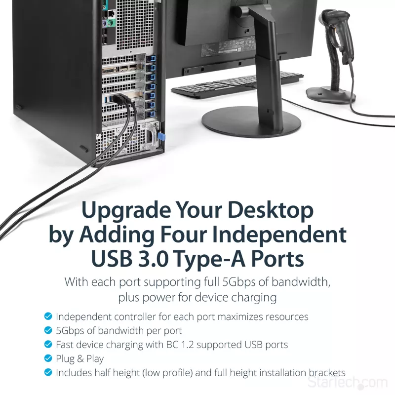 StarTech.com 4 portu USB 3.0 PCIe karte ar 4 speciāliem 5 Gbps kanāliem (USB 3.1 Gen 1) – UASP – SATA / LP4 barošana – PCI Express adaptera karte