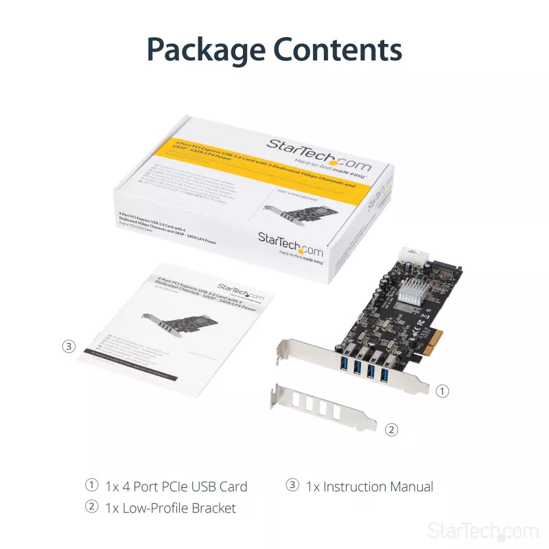 StarTech.com 4 portu USB 3.0 PCIe karte ar 4 speciāliem 5 Gbps kanāliem (USB 3.1 Gen 1) – UASP – SATA / LP4 barošana – PCI Express adaptera karte