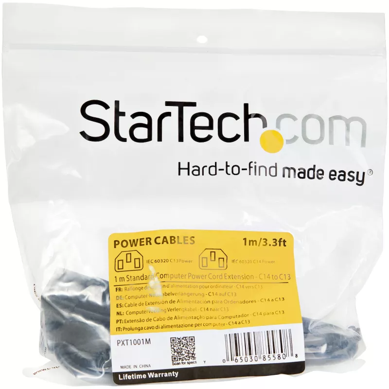 StarTech.com 1 m (3 pēdu) strāvas pagarinātājkabelis, C14 uz C13, 10 A 125 V, 18 AWG, datora strāvas kabeļa pagarinātājs, IEC-320-C14 uz IEC-320-C13 maiņstrāvas strāvas kabeļa pagarinātājs strāvas padevei, UL sarakstā iekļauts