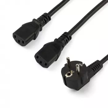 StarTech.com 2 m (6 pēdas) datora strāvas Y vads, 18AWG, EU Schuko līdz 2x C13, 10A 250V, melns rezerves maiņstrāvas vads, printera strāvas vads, datora barošanas avota kabelis, monitora strāvas kabelis — UL sarakstā