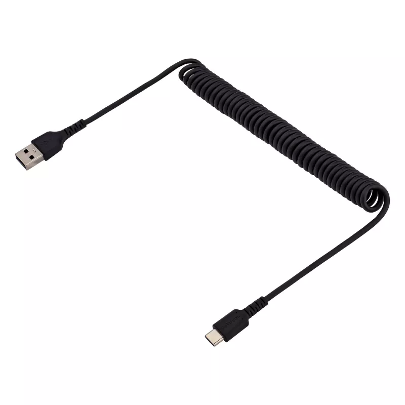 StarTech.com 1 m USB A uz C uzlādes kabelis, spirālveida, lieljaudas ātrā uzlāde un sinhronizācija, augstas kvalitātes USB 2.0 A uz USB Type-C kabelis, izturīgs aramīda šķiedra, noturīgs vīriešu uz vīriešu USB kabelis