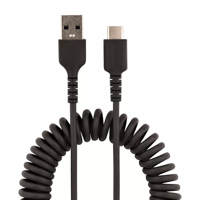 StarTech.com 1 m USB A uz C uzlādes kabelis, spirālveida, lieljaudas ātrā uzlāde un sinhronizācija, augstas kvalitātes USB 2.0 A uz USB Type-C kabelis, izturīgs aramīda šķiedra, noturīgs vīriešu uz vīriešu USB kabelis