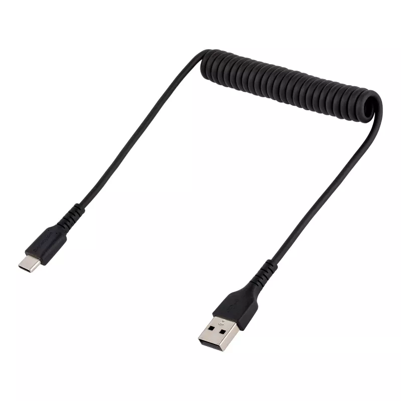 StarTech.com 50 cm USB A–C lādēšanas kabelis, spirālveida, izturīgs, ātra uzlāde un sinhronizācija, augstas kvalitātes USB 2.0 A–USB Type-C kabelis, izturīga aramīda šķiedra, ilgstoši lietojams vīrišķais–vīrišķais USB kabelis