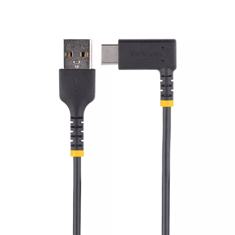 StarTech.com 1 m USB A–C uzlādes kabelis ar taisnu leņķi – izturīgs ātrās uzlādes USB-C kabelis – melns USB 2.0 A–Type-C – pastiprināts ar aramīda šķiedru – 3 A – USB uzlādes vads