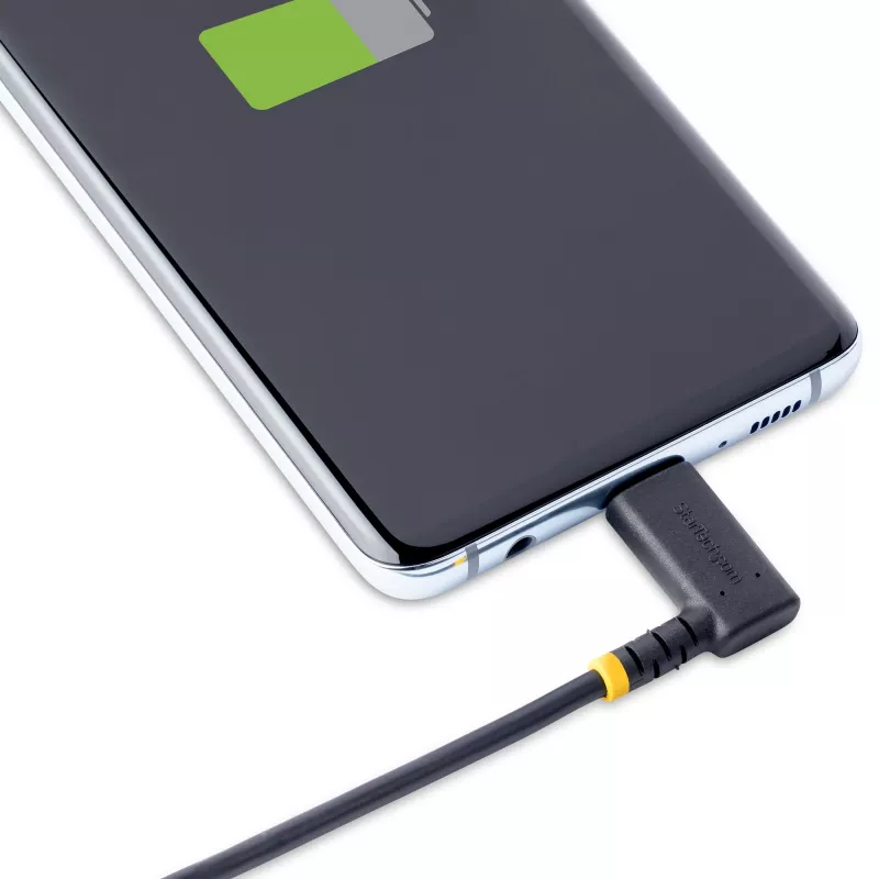 StarTech.com 1 m USB A–C uzlādes kabelis ar taisnu leņķi – izturīgs ātrās uzlādes USB-C kabelis – melns USB 2.0 A–Type-C – pastiprināts ar aramīda šķiedru – 3 A – USB uzlādes vads