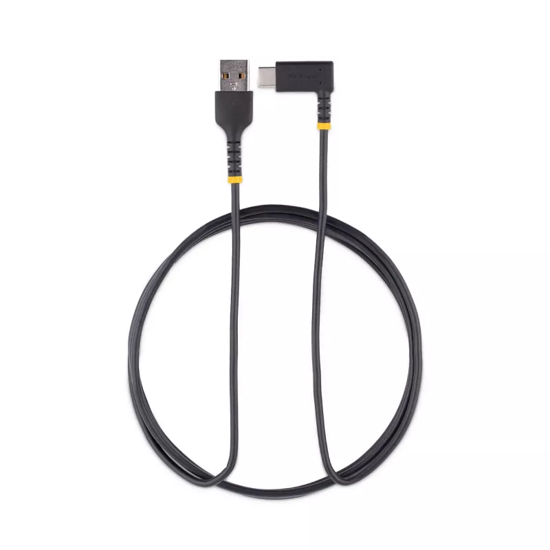 StarTech.com 6 pēdu (2 m) USB A līdz C uzlādes kabelis ar taisnu leņķi – izturīgs ātrās uzlādes USB-C kabelis – melns USB 2.0 A uz Type-C – pastiprināts ar aramīda šķiedru – 3A – USB uzlādes vads