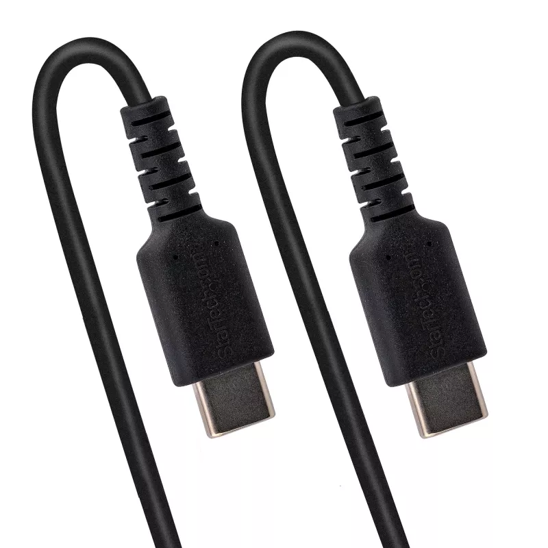 StarTech.com 3 pēdu (1 m) USB C uzlādes kabelis, saritināts lielas slodzes ātrās uzlādes un sinhronizācijas USB-C kabelis, USB 2.0 Type-C kabelis, izturīgs aramīda šķiedras, izturīgs vīrišķais-vīrišķais USB kabelis, melns