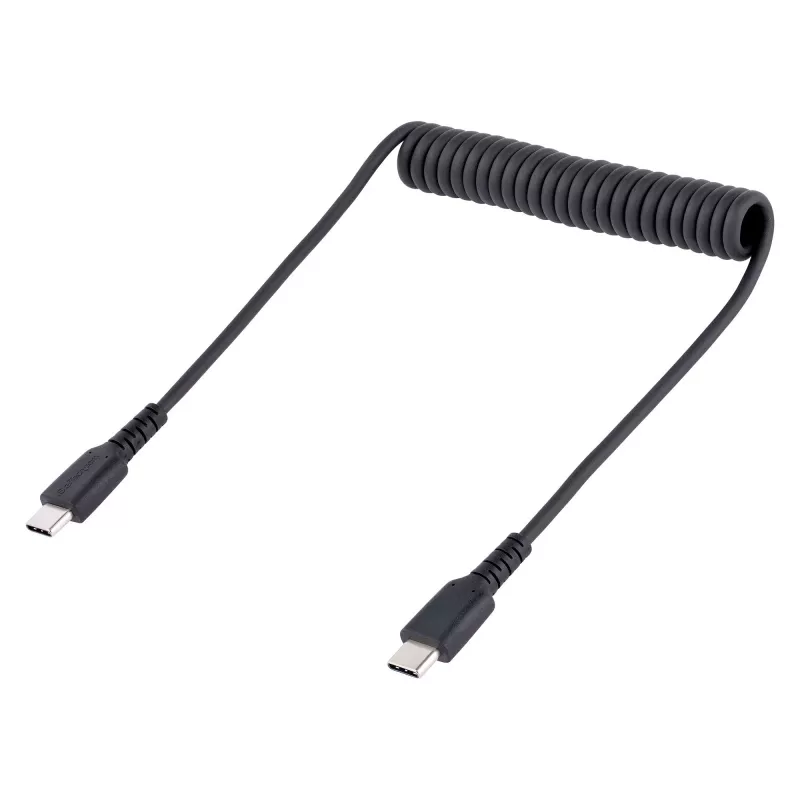 StarTech.com 20in (50cm) USB C uzlādes kabelis, spirālveida lieljaudas ātrā uzlāde un sinhronizācija USB-C kabelis, USB 2.0 Type-C kabelis, izturīga aramīda šķiedra, izturīgs vīrieša-vīrieša USB kabelis, melns