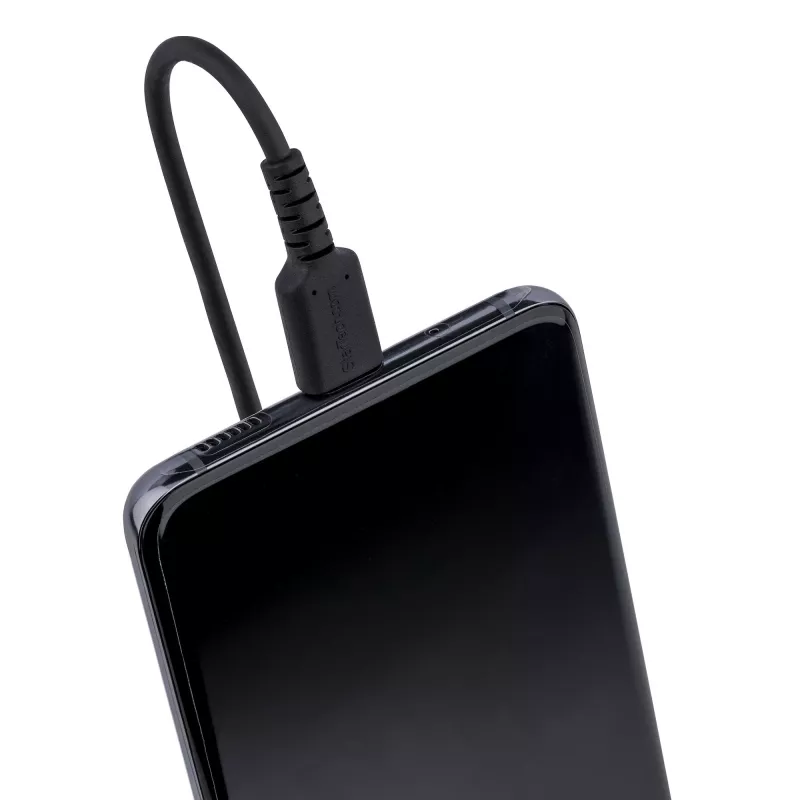 StarTech.com 20in (50cm) USB C uzlādes kabelis, spirālveida lieljaudas ātrā uzlāde un sinhronizācija USB-C kabelis, USB 2.0 Type-C kabelis, izturīga aramīda šķiedra, izturīgs vīrieša-vīrieša USB kabelis, melns