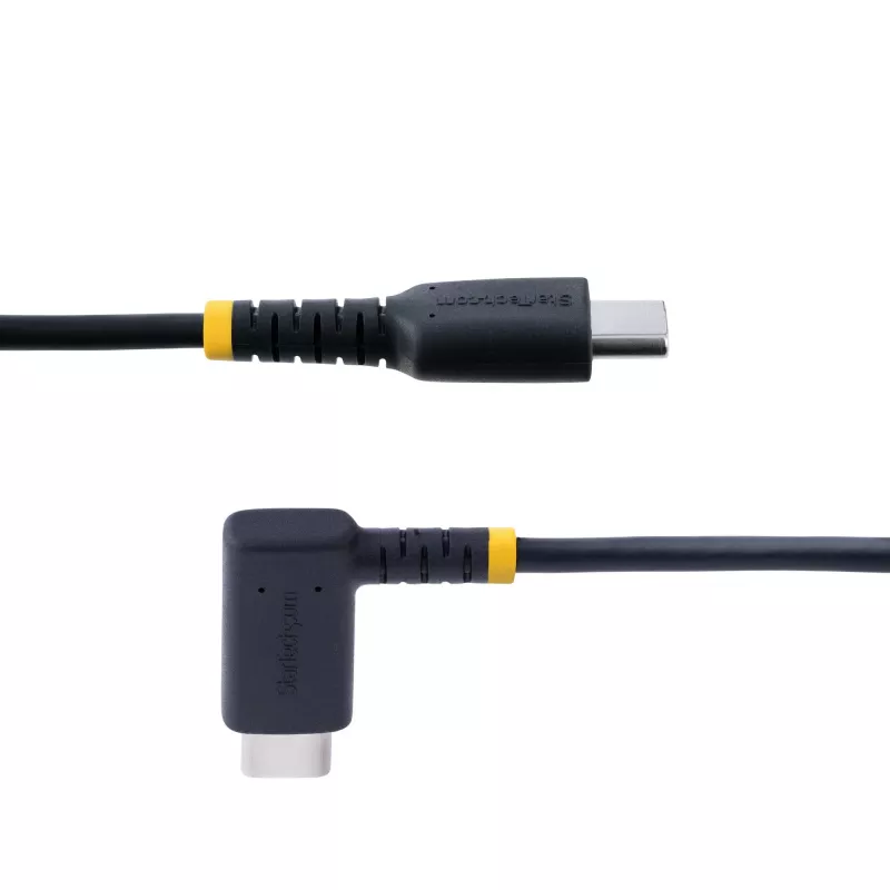 StarTech.com 6 pēdas (2 m) USB-C uzlādes kabelis ar taisnleņķa savienotāju - 60 W PD 3A - Izturīgs ātrās uzlādes USB-C kabelis - Melns USB 2.0 C tipa - Pastiprināts ar aramīda šķiedru - USB uzlādes vads