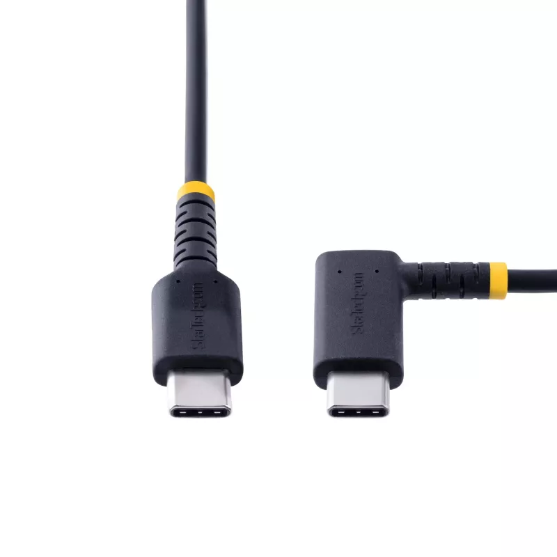 StarTech.com 6 pēdas (2 m) USB-C uzlādes kabelis ar taisnleņķa savienotāju - 60 W PD 3A - Izturīgs ātrās uzlādes USB-C kabelis - Melns USB 2.0 C tipa - Pastiprināts ar aramīda šķiedru - USB uzlādes vads