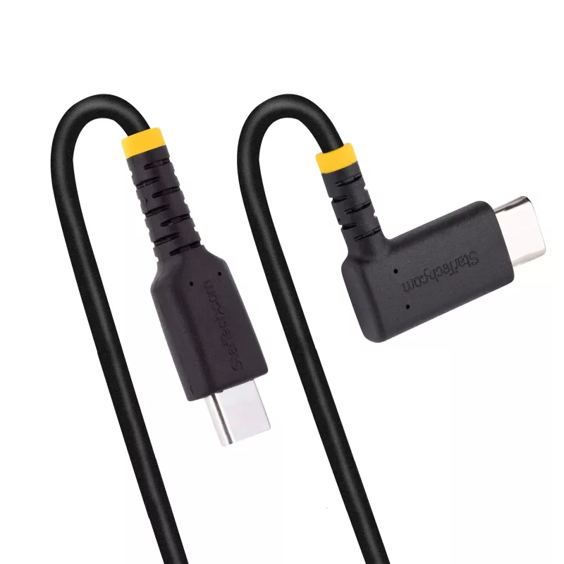 StarTech.com 6 pēdas (2 m) USB-C uzlādes kabelis ar taisnleņķa savienotāju - 60 W PD 3A - Izturīgs ātrās uzlādes USB-C kabelis - Melns USB 2.0 C tipa - Pastiprināts ar aramīda šķiedru - USB uzlādes vads