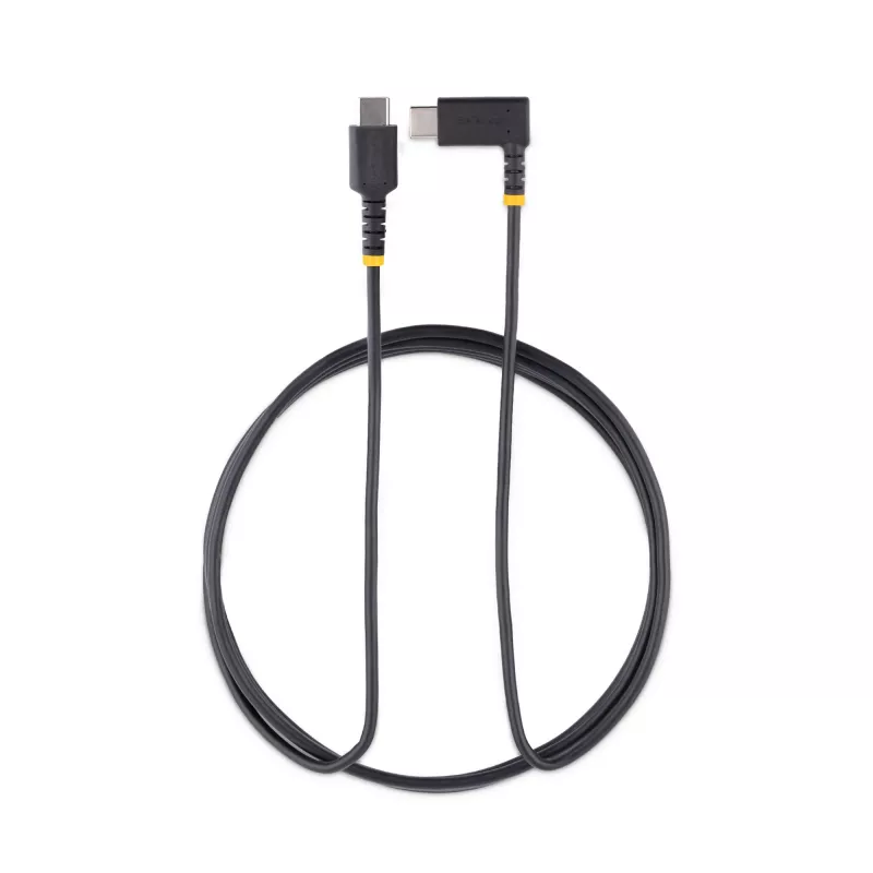 StarTech.com 6 pēdas (2 m) USB-C uzlādes kabelis ar taisnleņķa savienotāju - 60 W PD 3A - Izturīgs ātrās uzlādes USB-C kabelis - Melns USB 2.0 C tipa - Pastiprināts ar aramīda šķiedru - USB uzlādes vads