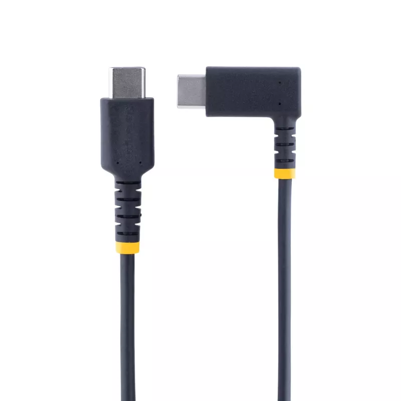 StarTech.com 30 cm (1 pēda) USB C lādēšanas kabelis ar taisnleņķa savienotāju - 60 W PD 3 A - lieljaudas ātrā lādēšana USB-C kabelis - melns USB 2.0 Type-C - izturīgs aramīda šķiedras pastiprinājums - USB lādēšanas vads