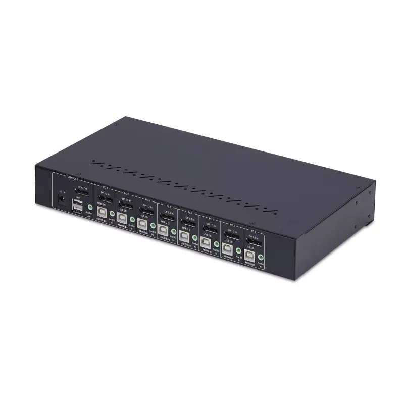 StarTech.com 8-portu DisplayPort KVM slēdzis ar 1U statīva montāžas komplektu, 4K 60Hz DP 1.2, pārslēgšana ar spiedpogām un karstajiem taustiņiem, 4-portu USB centrmezgls, neatkarīgs no operētājsistēmas, atbilst TAA