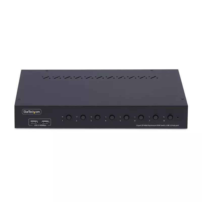 StarTech.com 8-portu DisplayPort KVM slēdzis ar 1U statīva montāžas komplektu, 4K 60Hz DP 1.2, pārslēgšana ar spiedpogām un karstajiem taustiņiem, 4-portu USB centrmezgls, neatkarīgs no operētājsistēmas, atbilst TAA